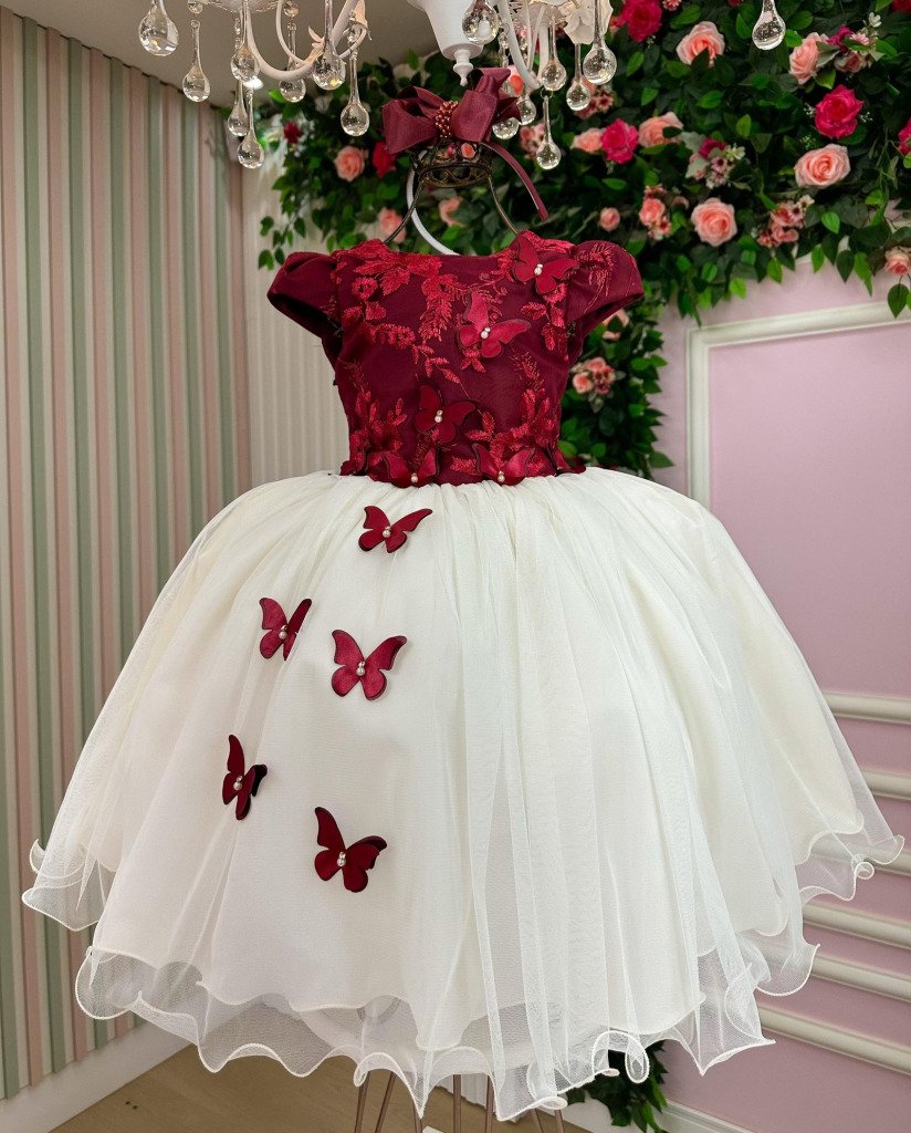 Vestido Juvenil – Midi Vila Lele Sabrina Marsala e Off