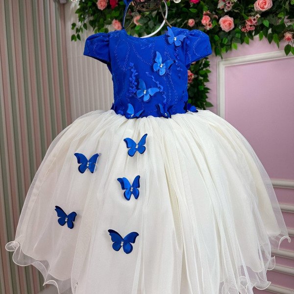 Vestido Juvenil – Midi Vila Lele Sabrina Azul Royal e Off