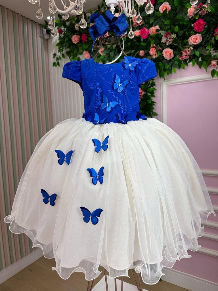 Vestido Juvenil – Midi Vila Lele Sabrina Azul Royal e Off