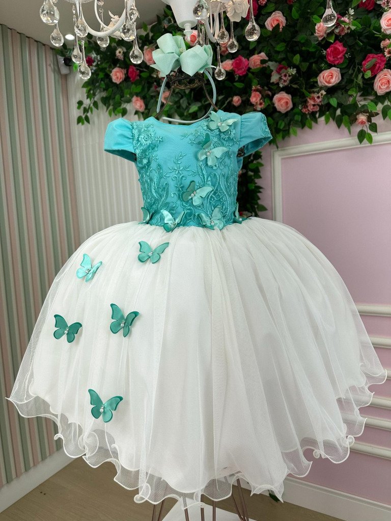 Vestido Juvenil – Midi Vila Lele Sabrina Verde Tiffany e Off