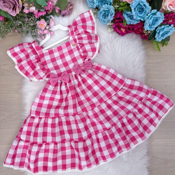 Vestido Banana Club Aline Xadrez Rosa