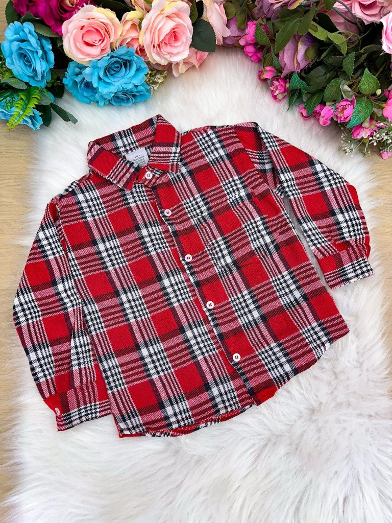 Camisa Junina Xadrez Flanela/Flanelada Isaac Vermelha