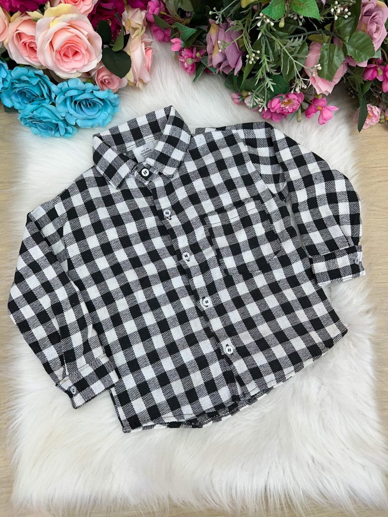 Camisa Xadrez Julio Branca e Preta Flanela/Flanelada Junina
