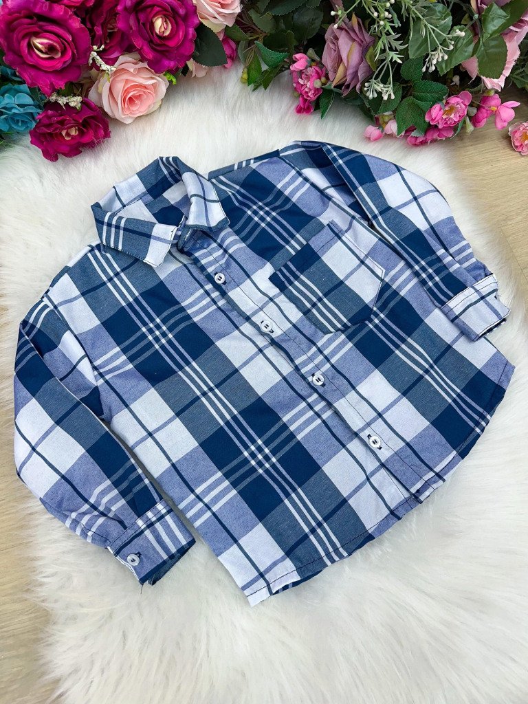 Camisa Xadrez Junina Junior Azul