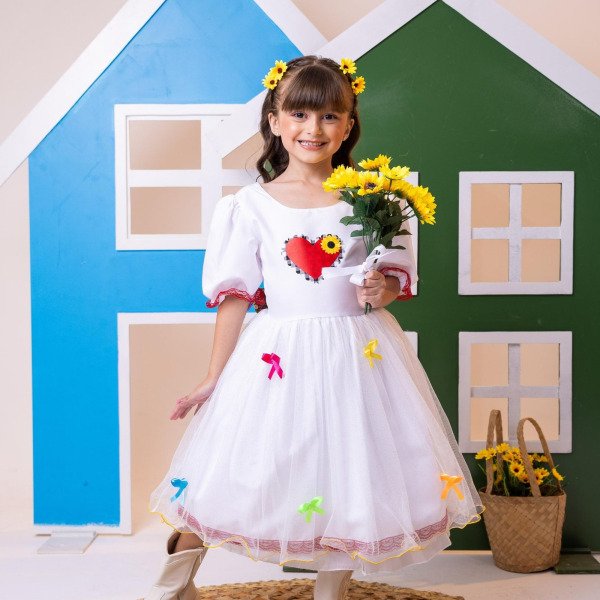 Vestido Junino Banana Club Luxo Arraial dos Apaixonados Noiva/Noivinha