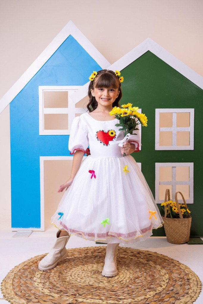 Vestido Junino Banana Club Luxo Arraial dos Apaixonados Noiva/Noivinha