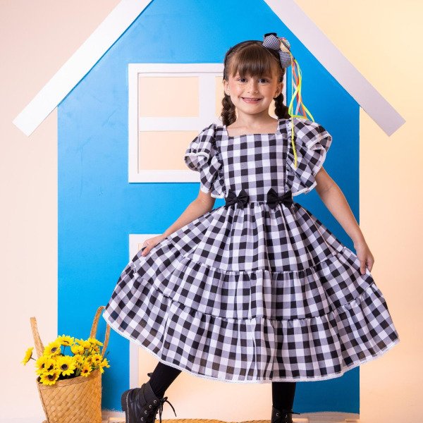 Vestido Banana Club Aline Xadrez Preto
