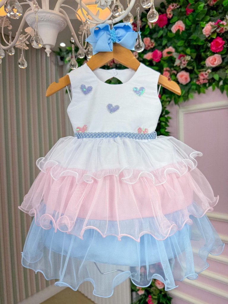 Vestido Vila Lele Bebe Lolo Saia Rosa e Azul