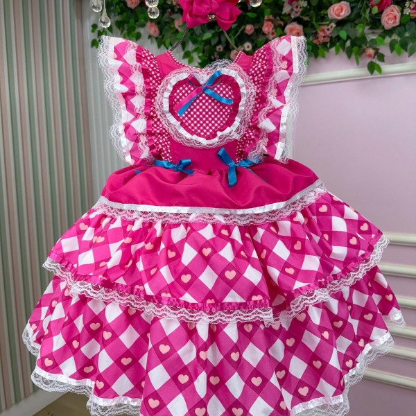 Vestido Bella Child Junino Quermesse do Coração Pink