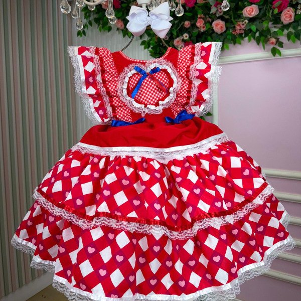 Vestido Bella Child Junino Quermesse do Coração Vermelho