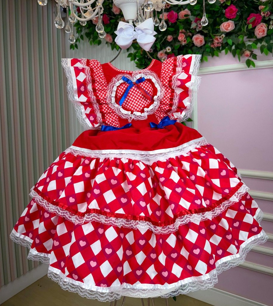 Vestido Bella Child Junino Quermesse do Coração Vermelho