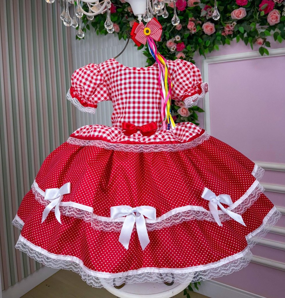 Vestido Junino Mimadine Luxo Mariana Vermelho