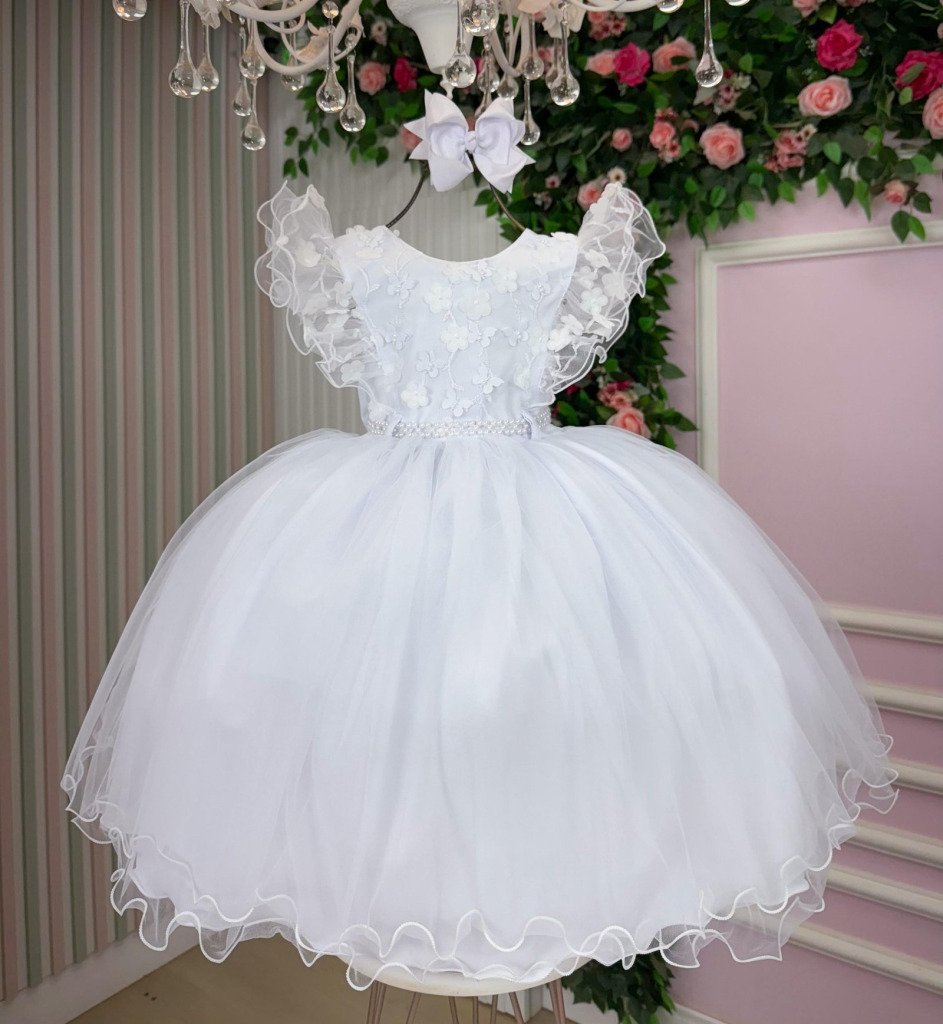 Vestido Infantil Menina Bonita Angelie Branco
