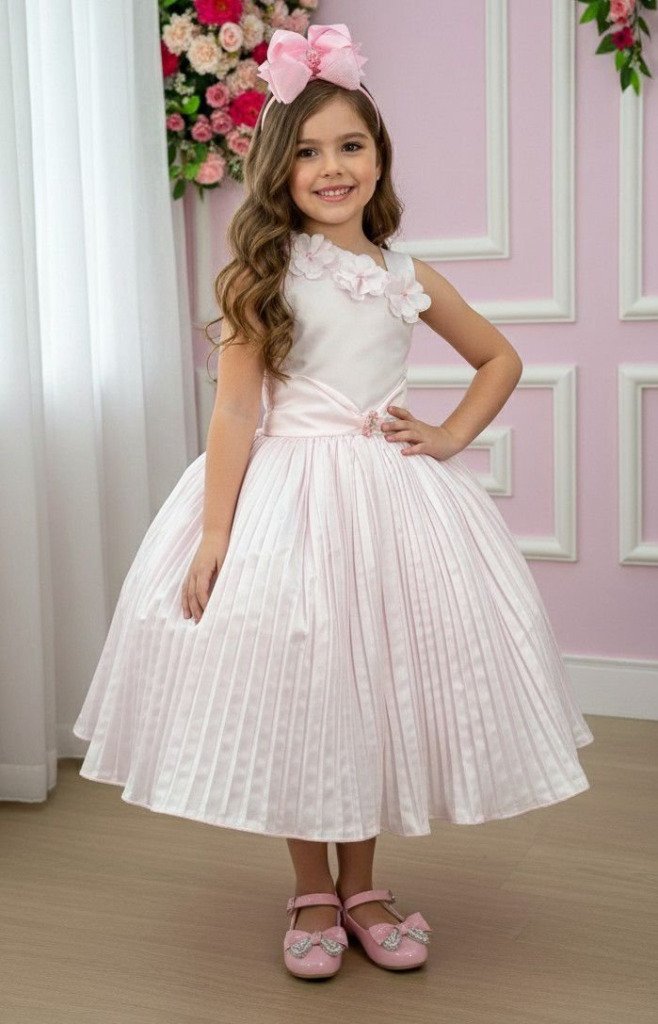 Vestido Lorenzetti Rosa Bebe Peito Flores