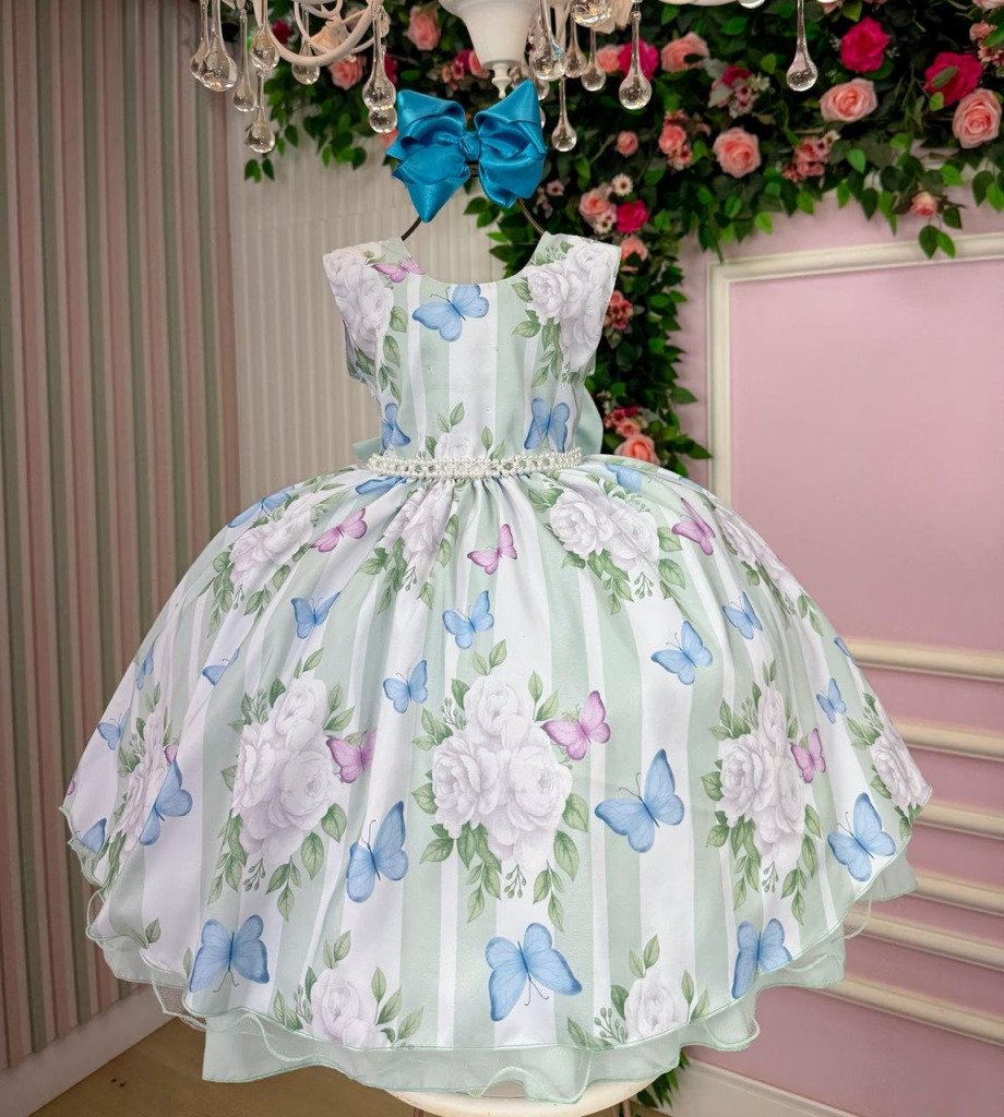 Vestido Ysa Kids Jardim Florido Melinda Verde Claro