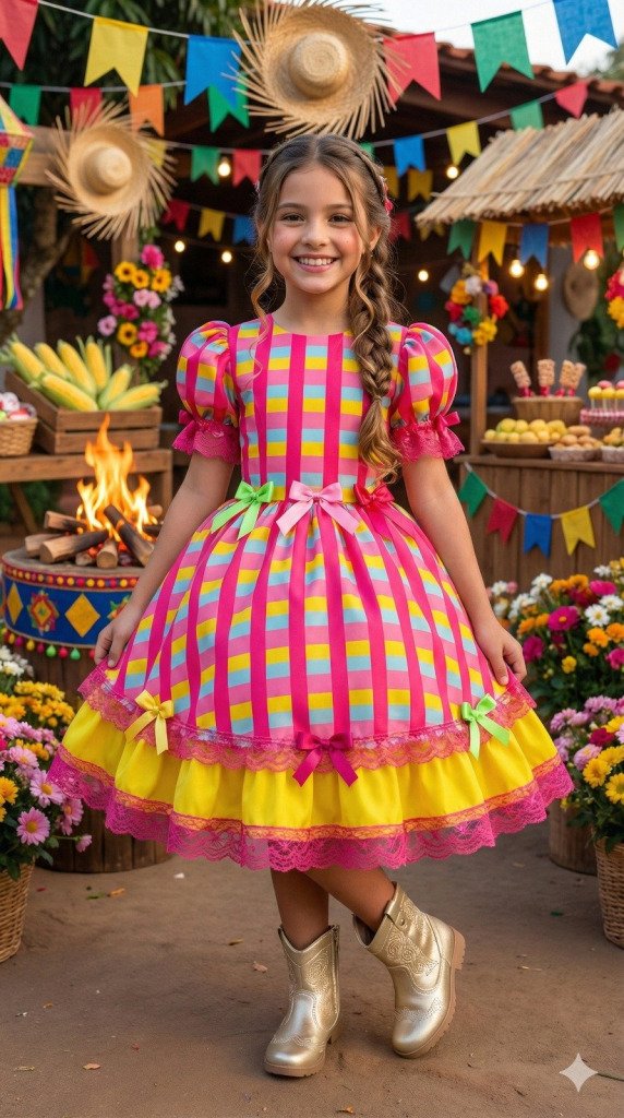 Vestido Junino Banana Club Luxo Quermesse Feliz