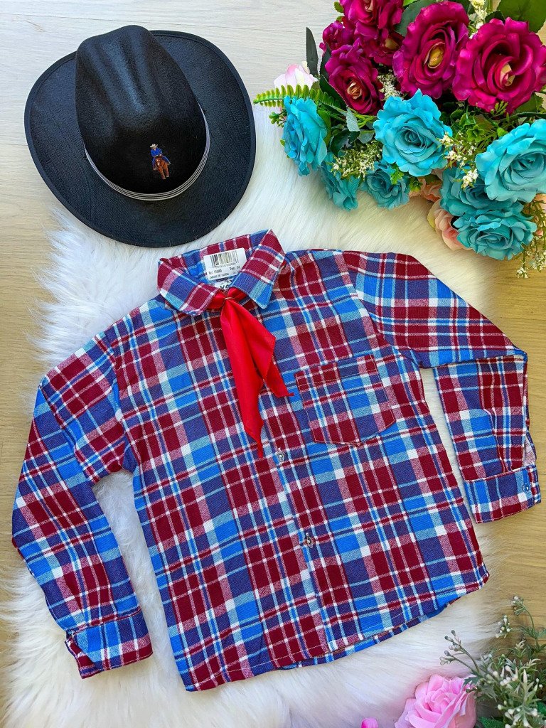 Camisa Xadrez Azul/Flanelada José com lenço