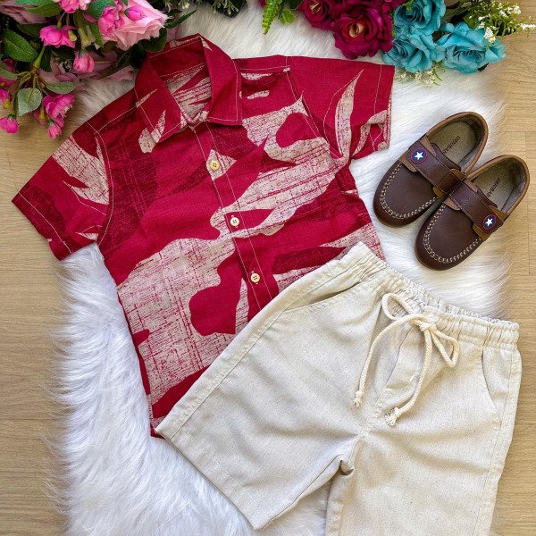 Conjunto Meninos Lucas Banana Club Shorts Camisa Vermelho