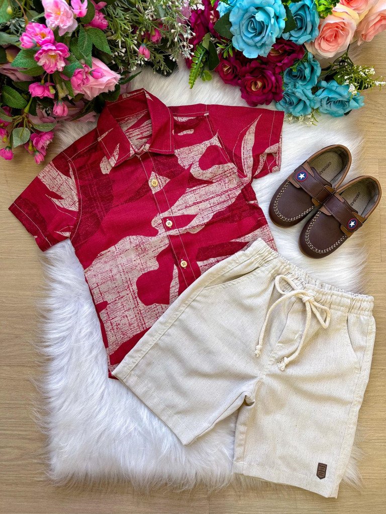 Conjunto Meninos Lucas Banana Club Shorts Camisa Vermelho