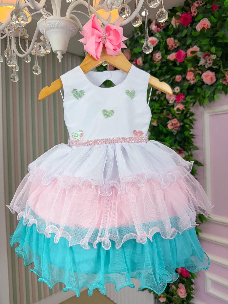 Vestido Vila Lele Bebe Lolo Saia Verde e Rosa