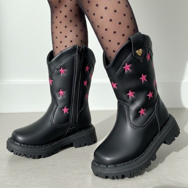 Bota Nilqi Manu Preta Estrela Pink Modelo 2