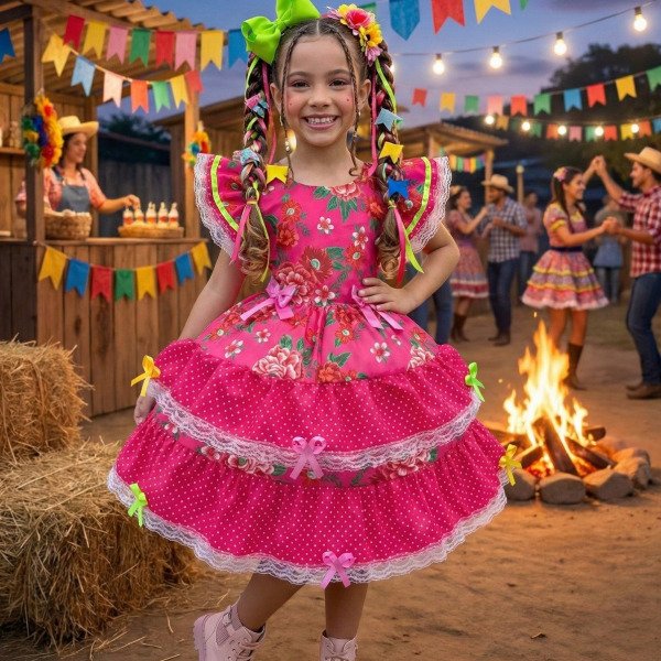 Vestido Junino Banana Club Quermesse do Balance Pink