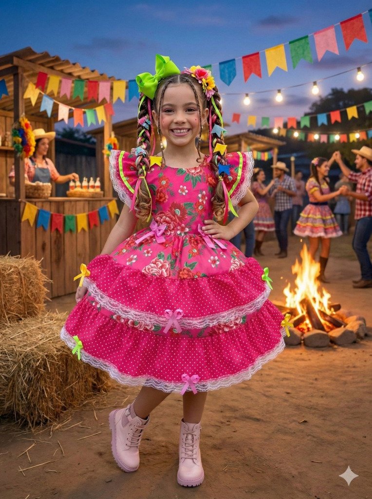 Vestido Junino Banana Club Quermesse do Balance Pink