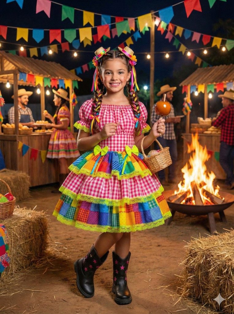 Vestido Junino Banana Club Luxo Quermesse do Sertão Pink