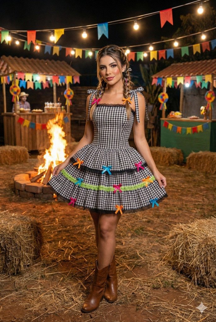 Vestido Banana Club Junino Luxo Arraia do Chamego Preto