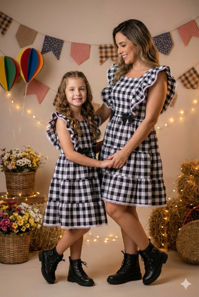 Vestido Banana Club Aline Xadrez Mãe e Filha