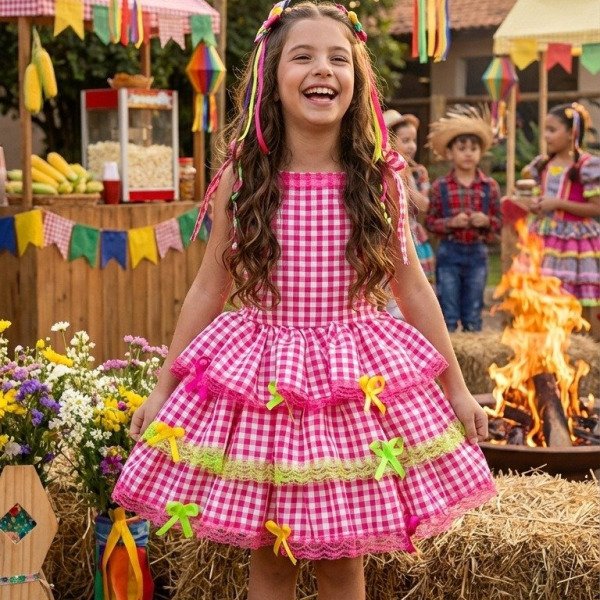 Vestido Banana Club Luxo Arraia do Chamego Pink