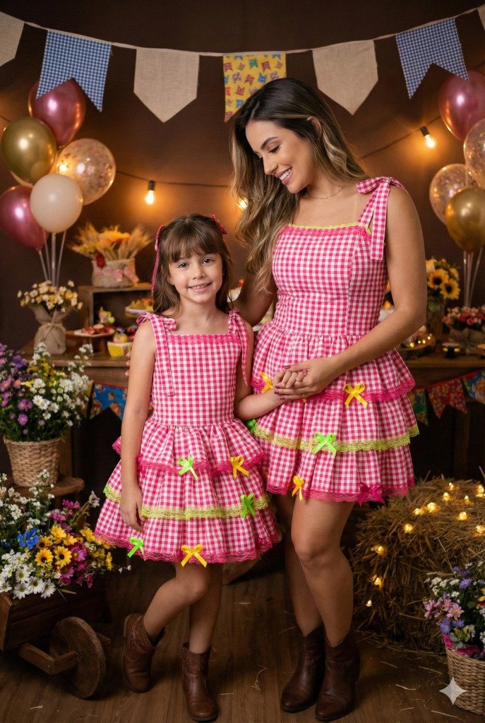 Vestido Banana Club Luxo Arraia do Chamego Mãe e Filha