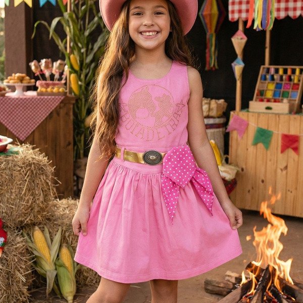 Vestido Blogueirinha Boiadeira do Sertão Rosa