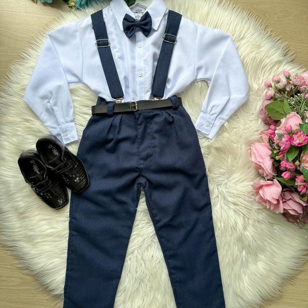 Conjunto Meninos Miss Cherry Leo Suspensorio Azul Petroleo