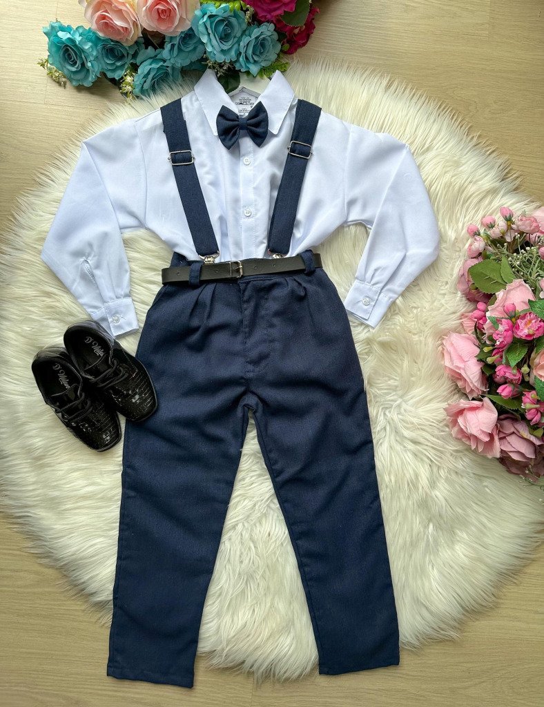 Conjunto Meninos Miss Cherry Leo Suspensorio Azul Petroleo