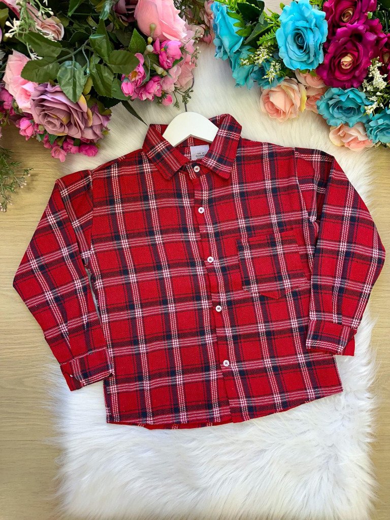 Camisa Xadrez Murilo Vermelha e Branca Flanela/Flanelada Jun