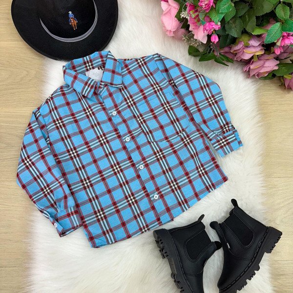 Camisa Xadrez Heitor Azul e Vermelho Junina