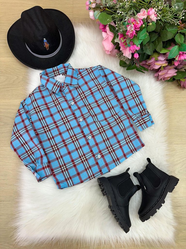 Camisa Xadrez Heitor Azul e Vermelho Junina