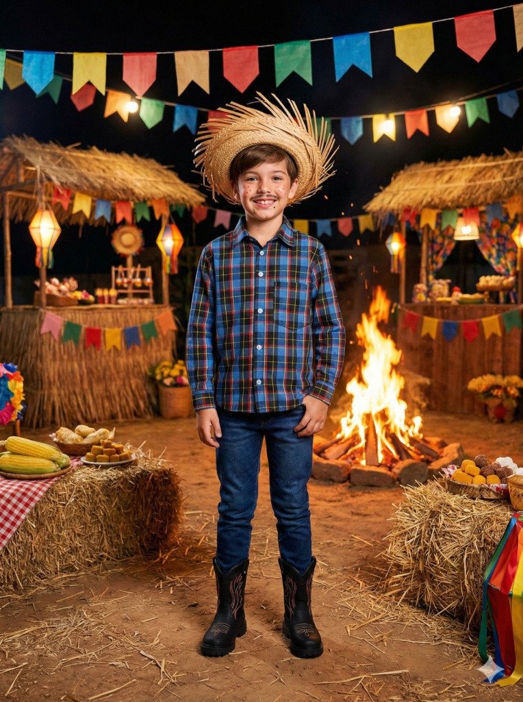 Camisa Junina Xadrez Breno Azul