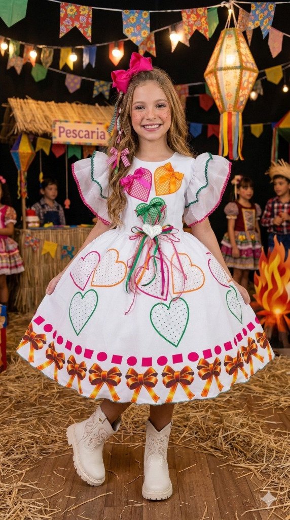 Vestido Marie Junino Luxo Noivinha dos Corações