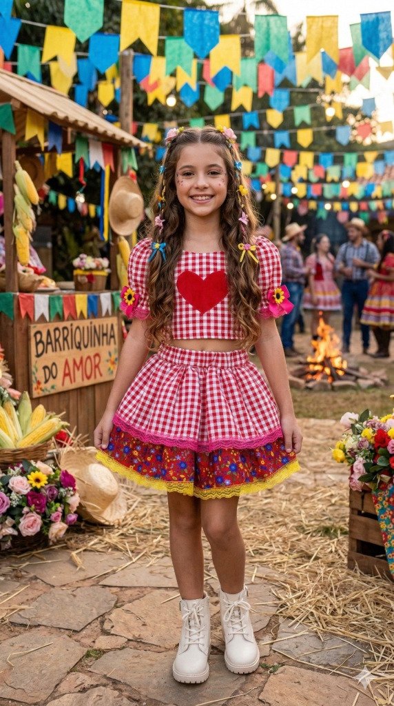 Conjunto Junino Banana Club Luxo Luana Vermelho