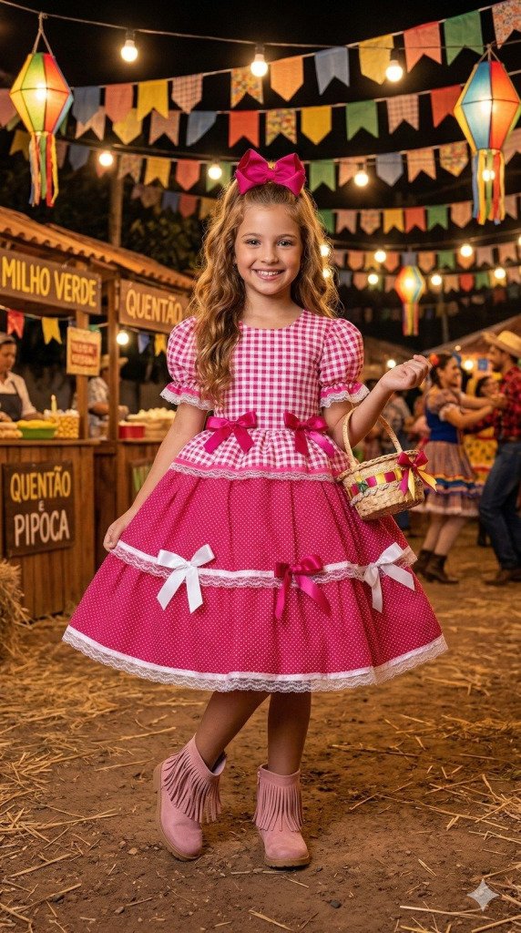 Vestido Junino Mimadine Luxo Stefanny Pink