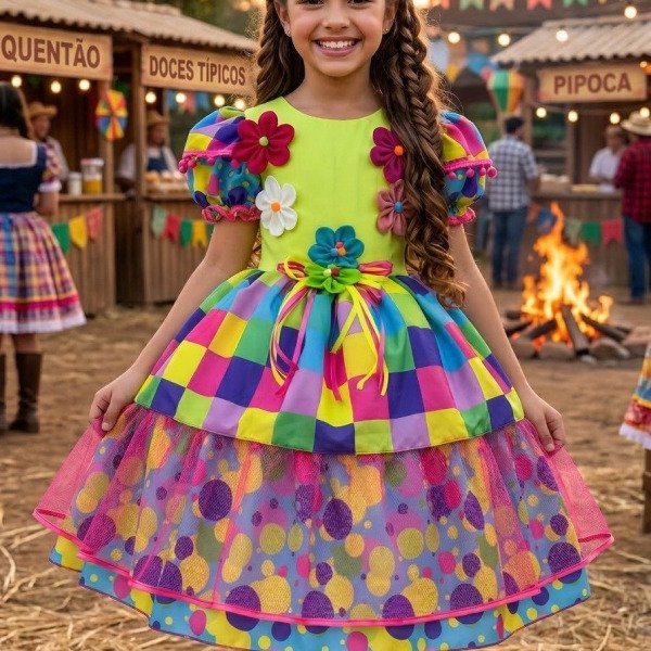 Vestido Marie Junino Luxo Arraia da Aquarela