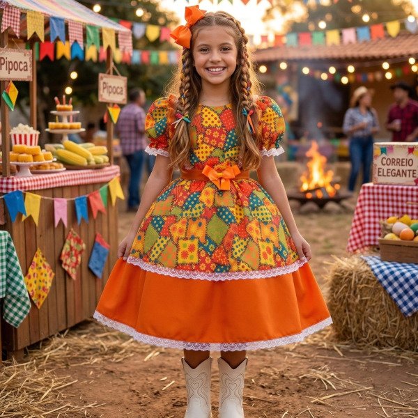 Vestido Mini Miss Junino Estrela do Sertão Laranja