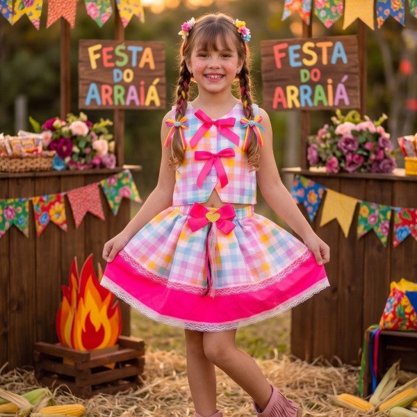 Conjunto Blogueirinha Junino Arraia da Alegria Colorido