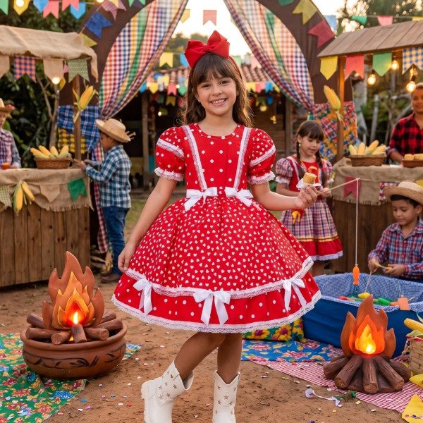 Vestido Junino Mimadine Luxo Larissa Vermelho