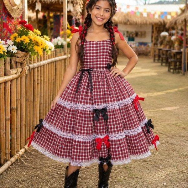 Vestido Marie Junino Luxo Xadrez Maria Eduarda