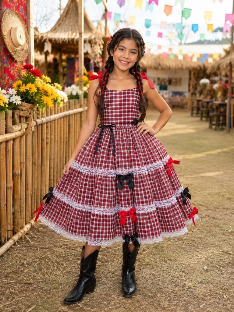Vestido Marie Junino Luxo Xadrez Maria Eduarda