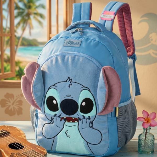 Mochila de Costa Stitch Orelhinhas Pelucia Azul