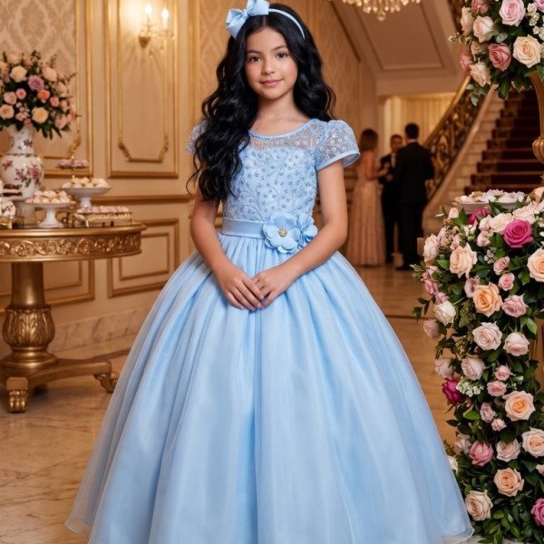 Vestido Mini Miss Longo Carol Azul Bebe
